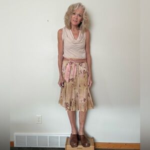 Pleated Floral Midi Skirt in Blush and Tan: odille